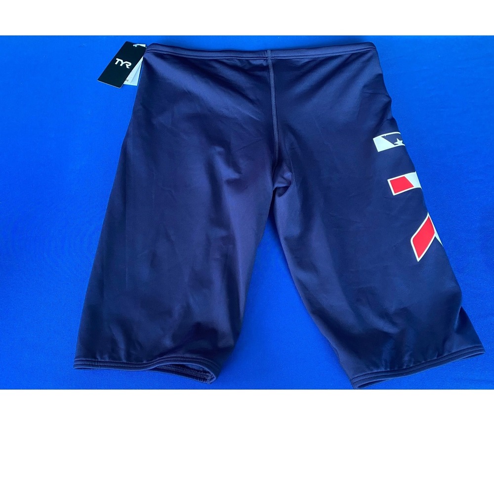 TYR Durafast Elite Jammer USA Mens Swimsuit Navy Blue Size 36 L New NWT